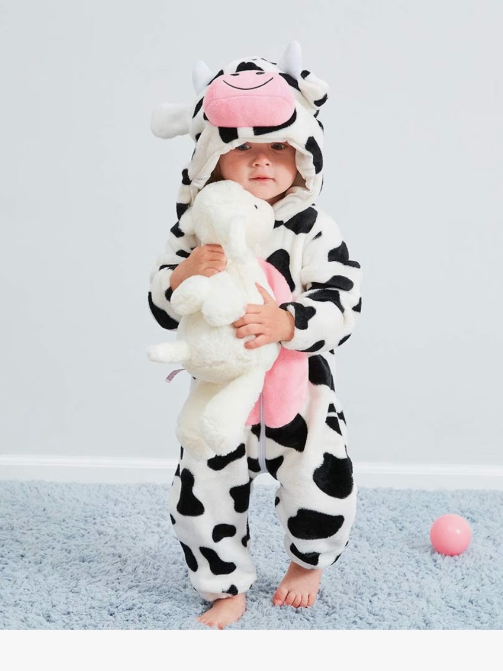 Cow Print Halloween Costume Hooded Fleece Kids Onsie Pajamas size 12-17 months